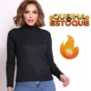 Blusa Cacharrel Canelada Gola Alta Feminina Camiseta Manga Longa Moda Elegante